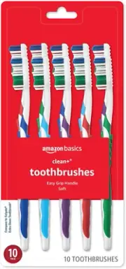 Clean plus Toothbrushes, Soft, Full, 10 Count, 1 Pack (Previously Solimo)