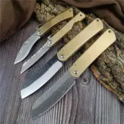 Mini Higonokami Folding Knife Damascus Steel Blade Copper Handle EDC Survival