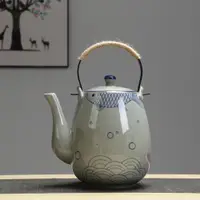 在飛比找ETMall東森購物網優惠-2升陶瓷大茶壺手繪復古泡茶壺涼水壺鐵制手柄提梁壺餐廳水壺家用