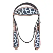 49BH HILASON Western Horse Leather Headstall White Leopard