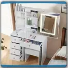 Dressing Table With Smart LED Makeup Mirror ,Cushioned Stool Vanity Makeup Desk