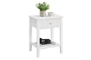 Issey Modern Wooden Bedside Nightstand Side Table Fluted 1-Drawer - White