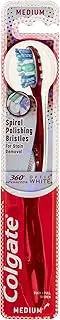 Colgate 360 Advanced Optic White Manual Toothbrush, 1 Pack, Medium Spiral Polishing Bristles, Whole Mouth Clean