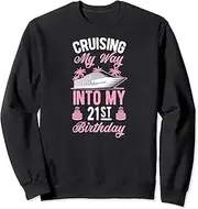 [X.Style] Cruising My Way Into My 21st Birthday Party Supply Vacation Sweatshirt ds990 Sweater (M) Black