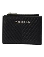 [Mocha] Chevron Mini Leather Wallet in Black