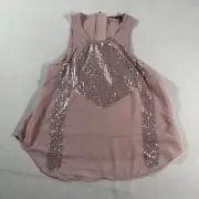 American Eagle Tank Top Womens Small Pink Sleeveless Shirt Sparkle Sheer Flowy