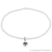 Tree-of-Life / Knowledge Etz Chaim Charm Stretch Bracelet in 925 Sterling Silver