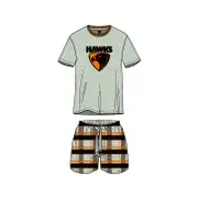 Mens Official AFL Hawthorn Hawks Size S-5XL Short Check Pyjamas PJS Set