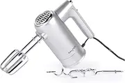 [Salter] EK5613BMMSVDE Aspen Easy-Store Hand Mixer - Electric Baking Whisk, Stirring Whisk and Dough Hook, Storage Base, 5 Speed Levels with Turbo Function, Eject Function, 300W, Silver