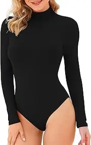 [LAOLASI] Women's Turtle Mock Neck Long Sleeve Slim Fit Tops Bodysuits Jumpsuit