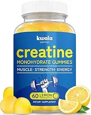 Kwala Nutrition Creatine Monohydrate Gummies for Men & Women - 5g Creatine Per 5 Gummies - 60 Creatine Gummies - Muscle Growth, Recovery, & Strength - Lemon Flavored - Vegan Creatine Chews - 1 Bottle