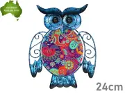 24cm Blue Owl Wall Art Colourful Glass Home Garden Decor Hanging Plaque Mum Gift