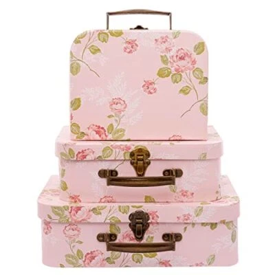 3 Pack Paperboard Suitcases Decorative Storage Boxes with Lids for Presents