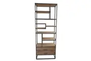 Warren Industrial Slim Iron Bookcase Display Cabinet W/ 2-Drawers
