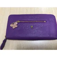 在飛比找蝦皮購物優惠-Anna Sui 專櫃正品 紫色真皮蝴蝶水鑽吊飾長夾 皮夾