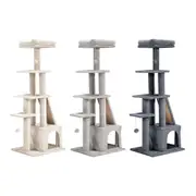 Petzly Cat Tree Tower Scratching Condo House Bed 125cm Beige/Dark Grey/Grey