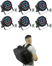 (6) Rockville BATTERY PAR 50 Rechargeable DJ DMX Wash Up-Lights+Remote+Backpack