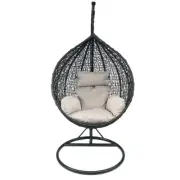 Hanging Medium Nest Shape Egg Swing Chair Black Basket Grey Cushion Black Stand