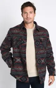Jachs Mens Aztec Southwest Wool Blend Sherpa Fleece Lined Shirt Jacket M