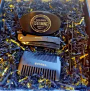 Golden Grooming Co. Mustache & Beard Kit, brush, 2 combs, ingrown hair tweezer