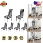 Buffalo Check Stretch Chair Covers for Dining Set - Machine Washable, 6 Pack