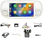 Compatible for Wireless Carplay Android Auto Car Stereo Compatible for Fiat 500 2007-2015 7 Touch Screen Android 9 Radio with 8LED Backup Camera,FM RDS,GPS, WiFi, SWC, BT, Mirror Link,Canbus 1+32G
