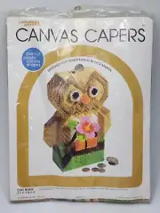 Leisure Arts Canvas Capers Plastic Canvas Owl Bank Yarn Craft Kit 1981