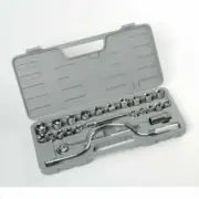 25 Pc SAE/METRIC 1/2" DR. Socket Set Ratchet w/ Case Hand Tools
