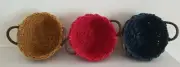 Set of 3 Small Assorted Weave Baskets,Multi use/Decorative, Leather Handle, New