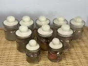 10 Vtg MCM Plastic Spice Jar Canister Set Airtight Lid Clear Ivory 4 & 4.5” Lot