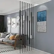 Room Divider No Drilling Wall Privacy Screen for Room Separation, 135-300cm Adjustable, Heavy Duty Partition Separator Freestanding Separation Post, Black Paravent - 5/8/10pcs(5pcs,165cm/65in/5.41ft)