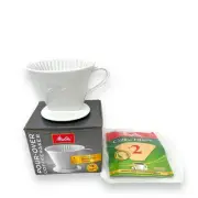 Melitta white 1 cup porcelain brewing cone pour over coffee maker with filters