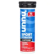 Nuun, Sport Hydration + Caffeine, Effervescent Electrolyte Drink, Cherry Limeade, 10 Tablets