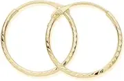 [Old English Jewellers] 9ct Gold 12mm Diamond Cut Hinged Sleeper Hoop Earrings - Men's or Ladies, Yellow Gold, No Gemstone