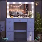 Bedroom 11 LED Bulbs Dressing Table, White Makeup Vanity Desk with Large Mirror
