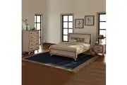 4 Pieces Bedroom Suite King Size Silver Brush in Acacia Wood Construction Bed, Bedside Table & Tallboy