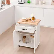 CostwayKitchen Island Cart with Large Drawer and 2 Door Cabinet-White