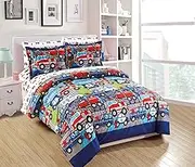 Comforter Set for Kids Heroes Fire Fighter Fire Trucks Police Car Ambulance Paramedic Navy Blue Red White Light Blue Grey Green New, Full Comforter