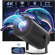 CLOKOWE 4K Mini Projector with WiFi and Bluetooth - FHD 1080P Supported, 180° Rotation & Auto Keystone, Portable Outdoor Movie Projector, Compatible with TV Stick/Windows/iOS/Android/HDMI/USB