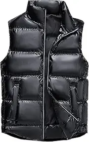 [Generic] Men's Shiny Warm Vest Stand Collar Thicken Cotton Waistcoats Outdoor Quilted Winter Work Outerwear