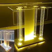 Podium Stand Led Acrylic, Large Chanting Podium, Transparent Acrylic Podium with Wheels, Pulpits for Churches, Rolling Church Pulpit for Speeches Ceremonies, Celebrations, Classroom, Clear