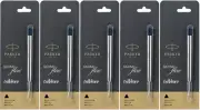 5 X Parker Quink Flow Ball Point Pen BP Refill Refills Black Ink Medium Nib New
