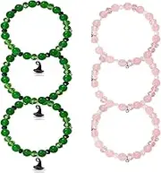 Huquary 6 Set Friendship Matching Bracelets with Card Witch Hat Green Pink Friendship Bracelets BFF Couples Jewelry Accessories for Theme Party Birthday Halloween Christmas Valentine's Day Gifts