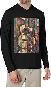 [JEJEA] Art Guitar Pattern Print Men's Shirts Long Sleeve Hoodies Fashion Tee Shirts,Causal Fit No Buttons T-Shirts