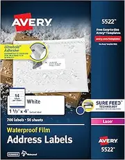 Avery Waterproof Printable Address Labels with Sure Feed, 1-1/3" x 4", White, 700 Blank Mailing Labels (5522)