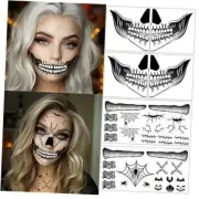 skeleton mouth tattoo,devil face tattoo,halloween spider web face A
