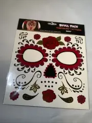 DOD Halloween Skull Face Temporary Washable Tattoos by GANZ Sealed Package Red