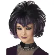 Black & Purple Updo Flip Bob COSTUME WIG Cosplay Gothic Sorceress Anime Vampire