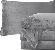 Elegant Comfort Luxuriously Soft 4-Piece Velvet Plush Flannel Sheet Set - Premium Quality - Cozy Warm, Anti-Static, Non Pilling Fuzzy Velvet Flannel Fleece Deep Pocket Sheet Set - King, Gray