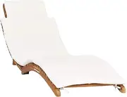 Sun Lounger, Sun Lounge Camping Chair Outdoor Chaise Lounge Folding with Cream White Cushion Solid Teak Wood